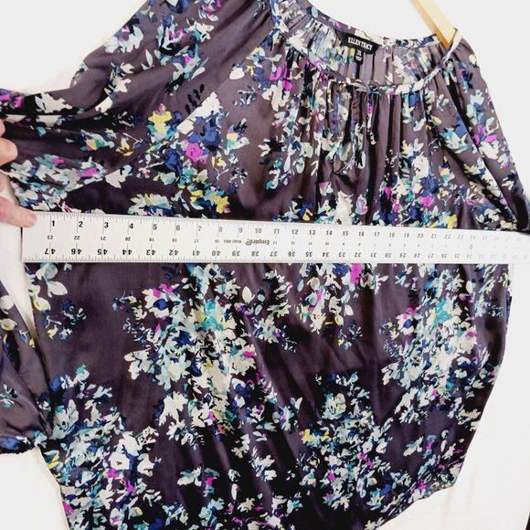 Ellen Tracy, 3X Top, Gray w/ Abstract Floral Print, Long Sleeve, Flowy Full Cut - Picture 8 of 14
